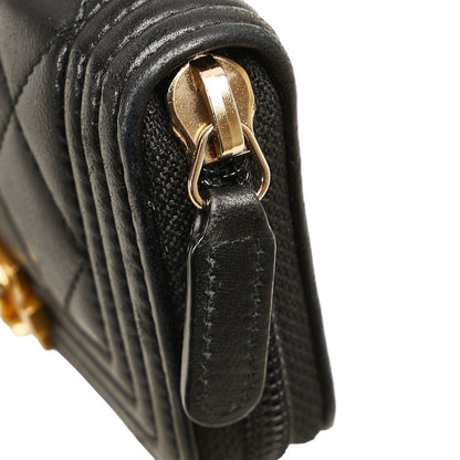 Chanel Quilted Leather Boy Coin Purse Leather Coin Case in Good condition
