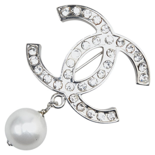 Chanel Metal Coco Mark Faux Pearl Brooch 07V