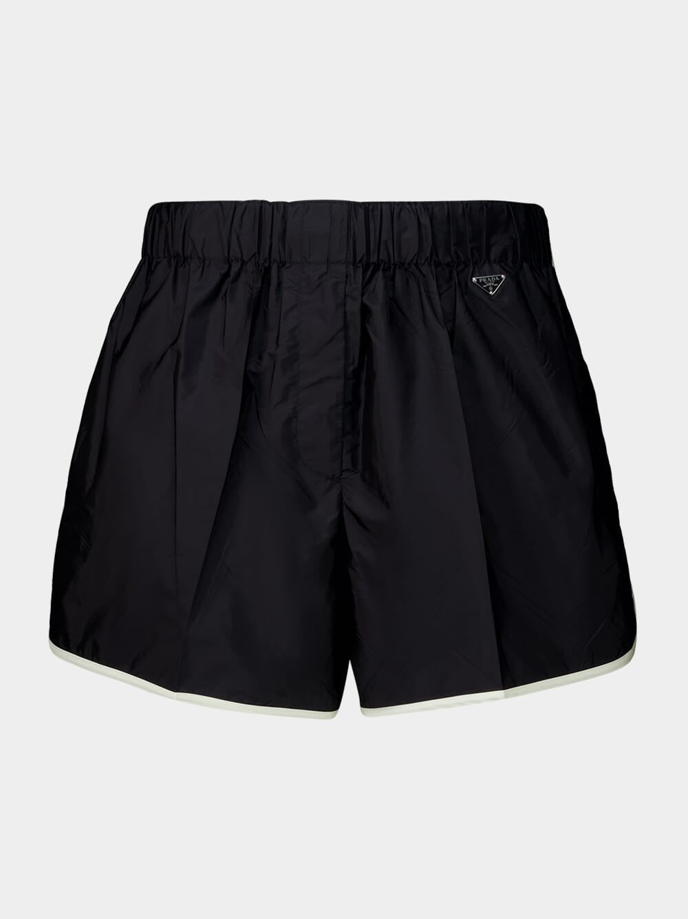 Black Recycled Nylon High-Waist Shorts