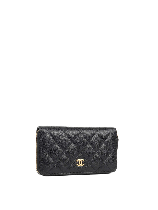 Chanel Zip Around Black Caviar Wallet.