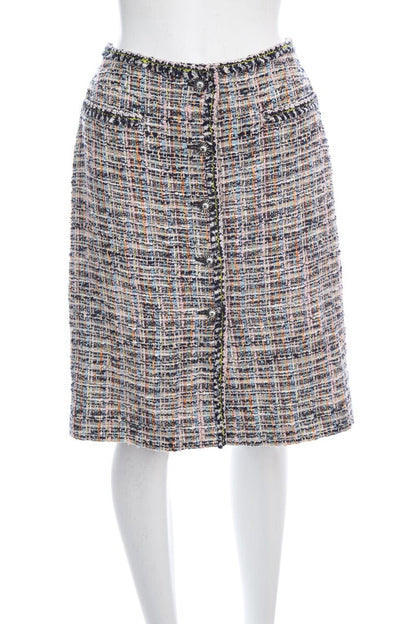Chanel Multicolor Tweed Button Down Skirt SZ 40