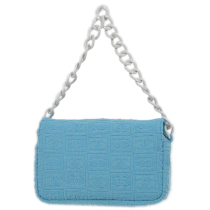 Chanel Light Blue Cotton Straight Flap Acrylic Chain HandBag