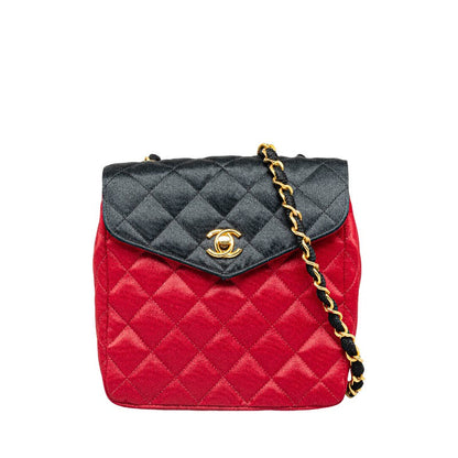 Chanel Quilted Satin Chain Shoulder Bag Canvas Shoulder Bag in Good condition