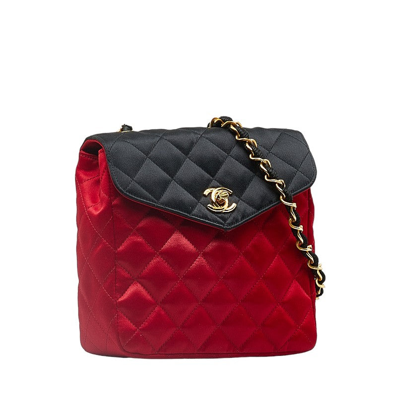 Chanel Quilted Satin Chain Shoulder Bag Canvas Shoulder Bag in Good condition