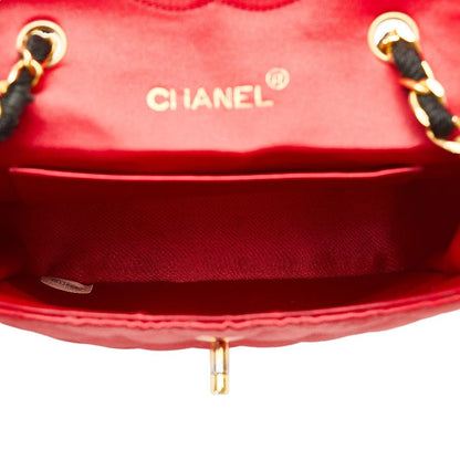 Chanel Quilted Satin Chain Shoulder Bag Canvas Shoulder Bag in Good condition