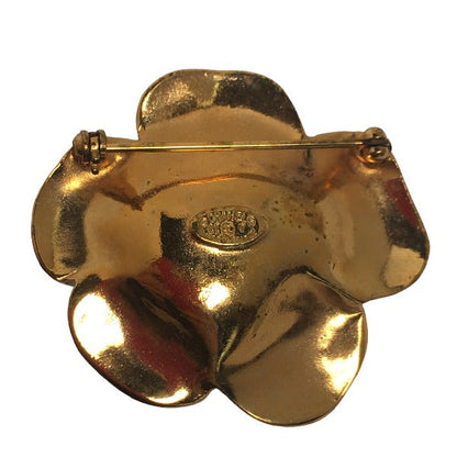 CHANEL Brooch metal Champagne Gold corsage CC logo camellia OOT Women Used