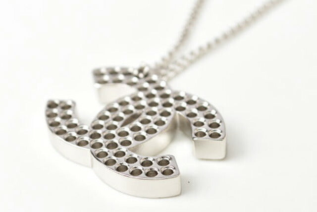 Chanel Necklace Pendant CC Studs Black Silver