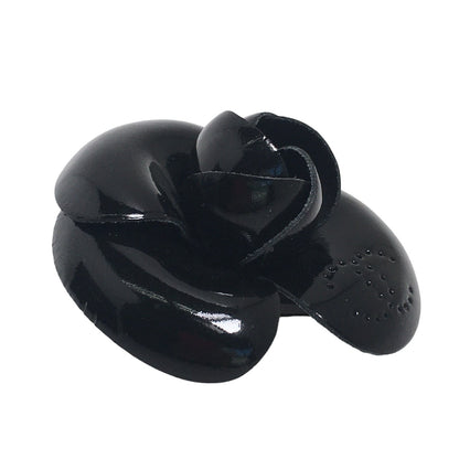 CHANEL Brooch Patent, part: leather black Camelia With Box corsage Women Used
