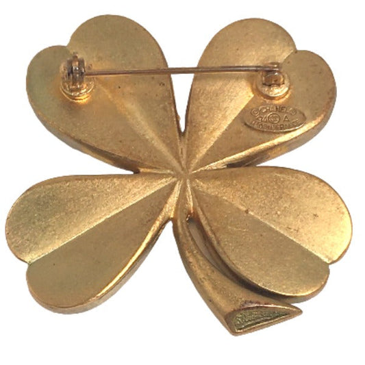 CHANEL Brooch plating gold corsage COCO Mark Clover Women Used