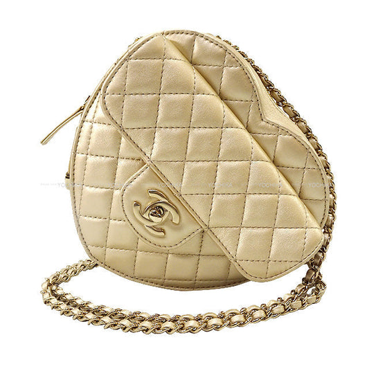 2022SS Chanel Shoulder Bag Heart Matelasse Coco Flap Large Chain Gold Lambskin Champagne Gold