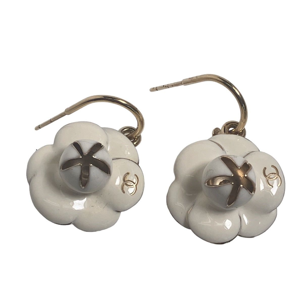 CHANEL Pierce metal White gold Hoop earring COCO Mark 02P Camelia Women Used