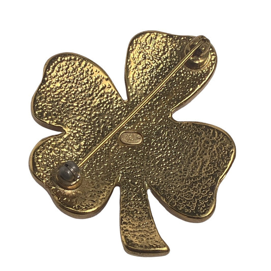 CHANEL Brooch metal Gold / Pink corsage COCO Mark 031P Clover Women Used