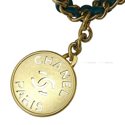 Chanel Shoulder Bag Chanel 22 Mini Matlasse With Medal Charm Chain Bag Green Shiny Calf Skin Mat Gold HW AS3980