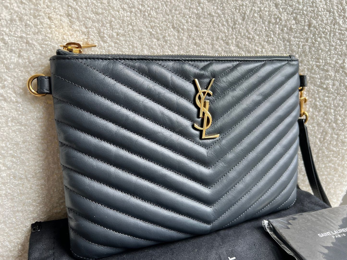 Yves Saint Laurent (YSL) Grey Monogram Clutch Pouch