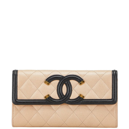 Chanel CC Filigree Matelasse Caviar Skin Long Wallet