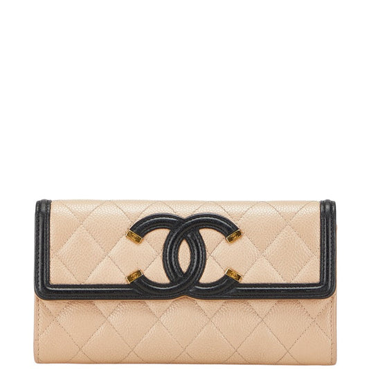 Chanel CC Filigree Matelasse Caviar Skin Long Wallet