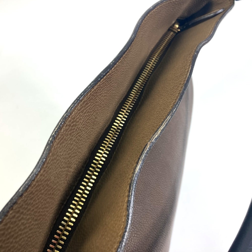 CELINE Shoulder Bag leather Brown bicolor stripes Tote Bag Women Secondhand