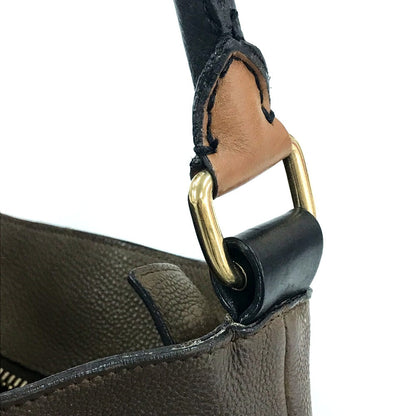 CELINE Shoulder Bag leather Brown bicolor stripes Tote Bag Women Secondhand