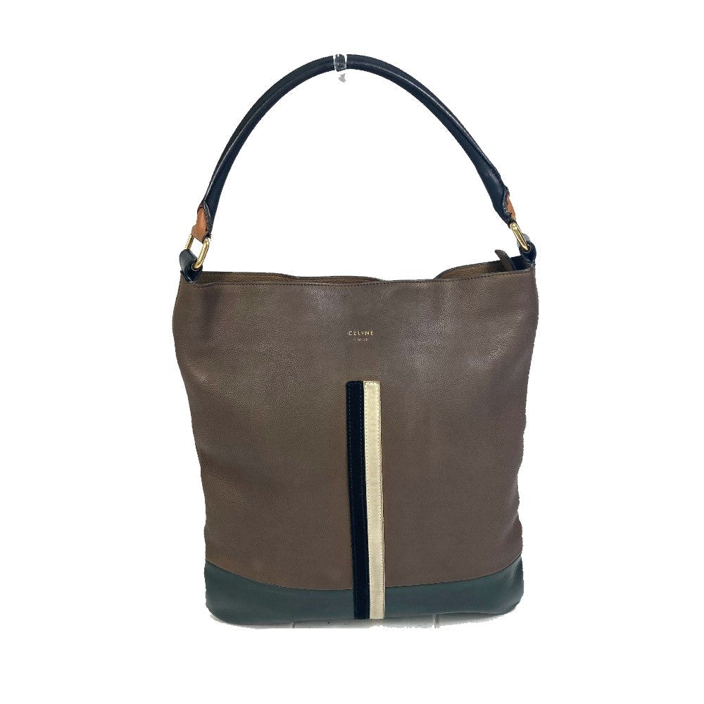 CELINE Shoulder Bag leather Brown bicolor stripes Tote Bag Women Secondhand