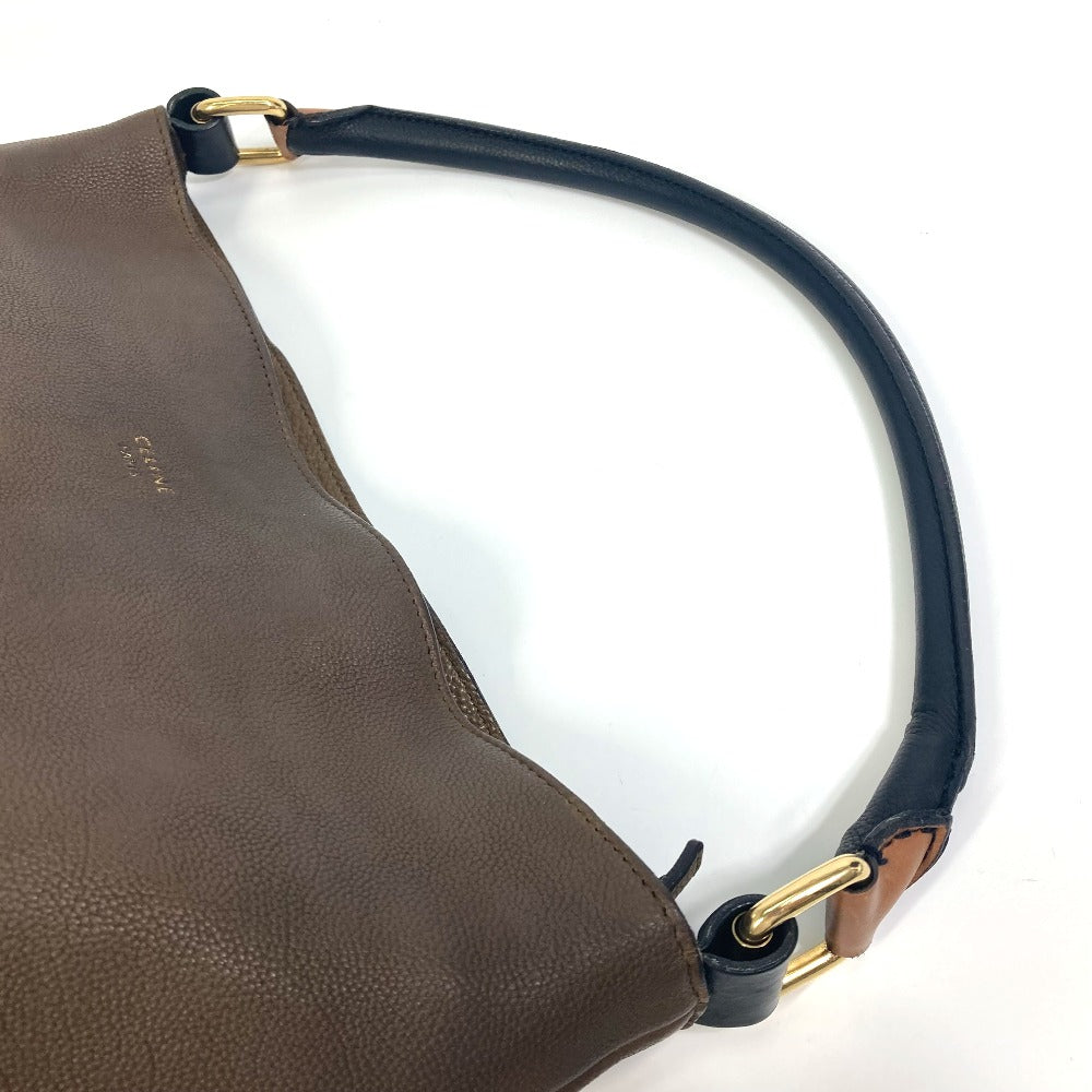 CELINE Shoulder Bag leather Brown bicolor stripes Tote Bag Women Secondhand