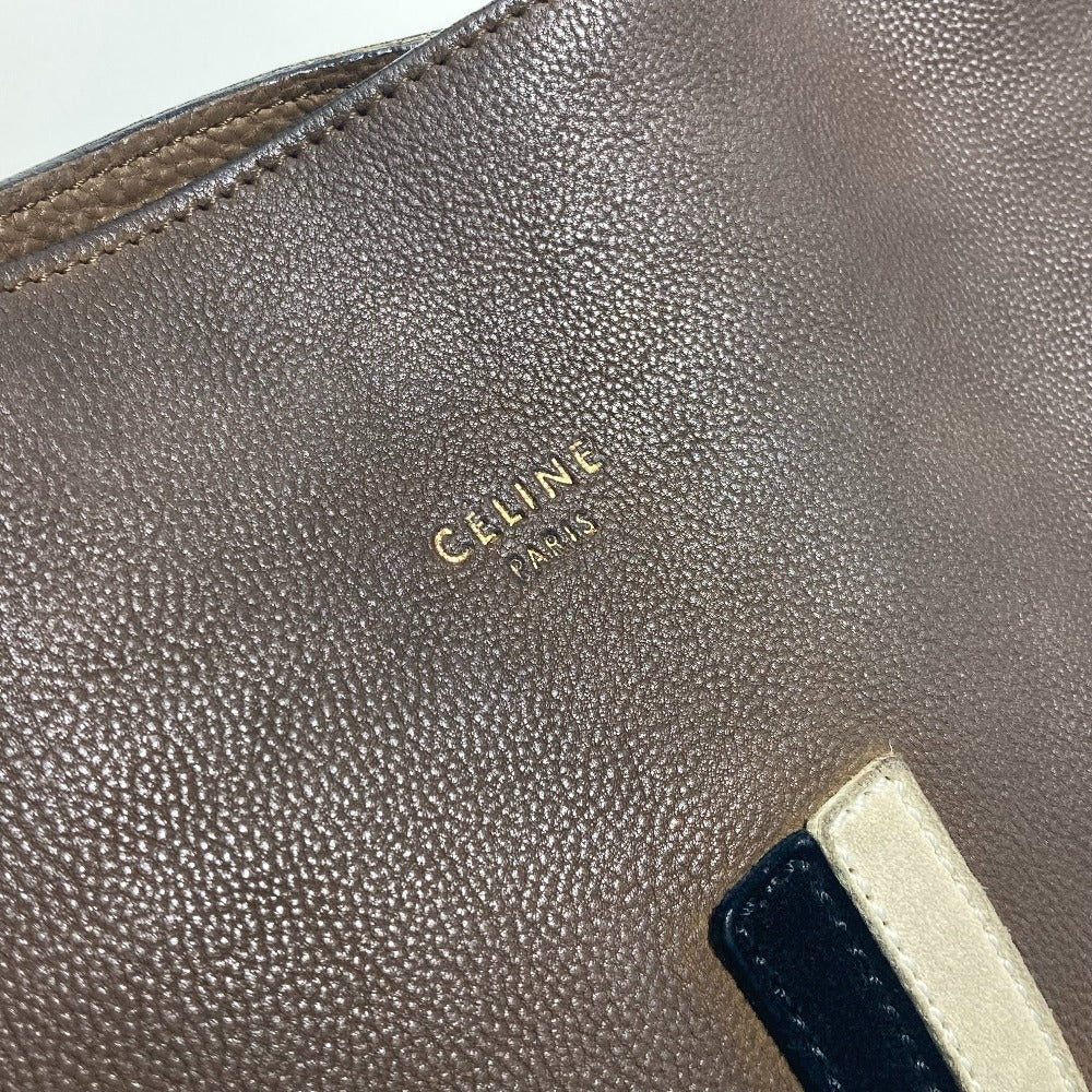 CELINE Shoulder Bag leather Brown bicolor stripes Tote Bag Women Secondhand