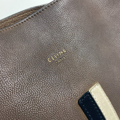 CELINE Shoulder Bag leather Brown bicolor stripes Tote Bag Women Secondhand