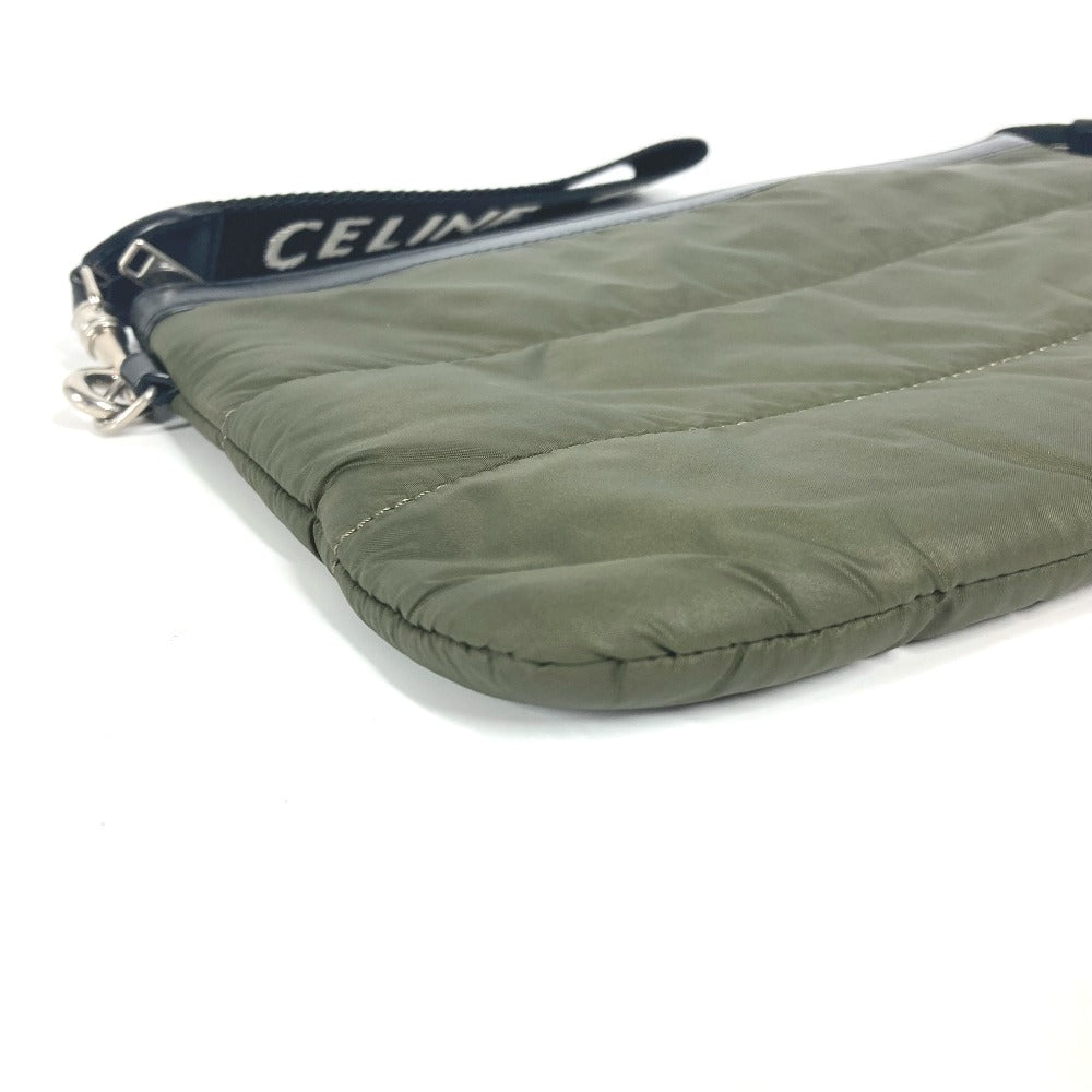 CELINE Clutch bag Leather / nylon khaki By color logo Women Used