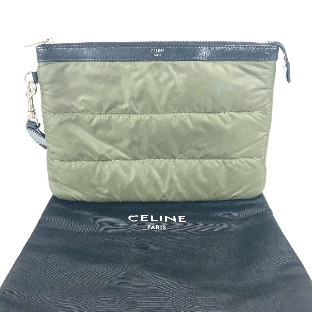 CELINE Clutch bag Leather / nylon khaki By color logo Women Used
