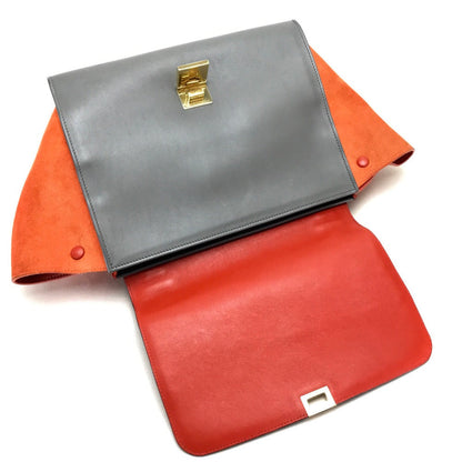 CELINE Shoulder Bag Suede leather Gray x black x orange 2WAY handbag Women Used