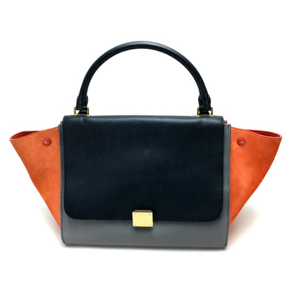 CELINE Shoulder Bag Suede leather Gray x black x orange 2WAY handbag Women Used