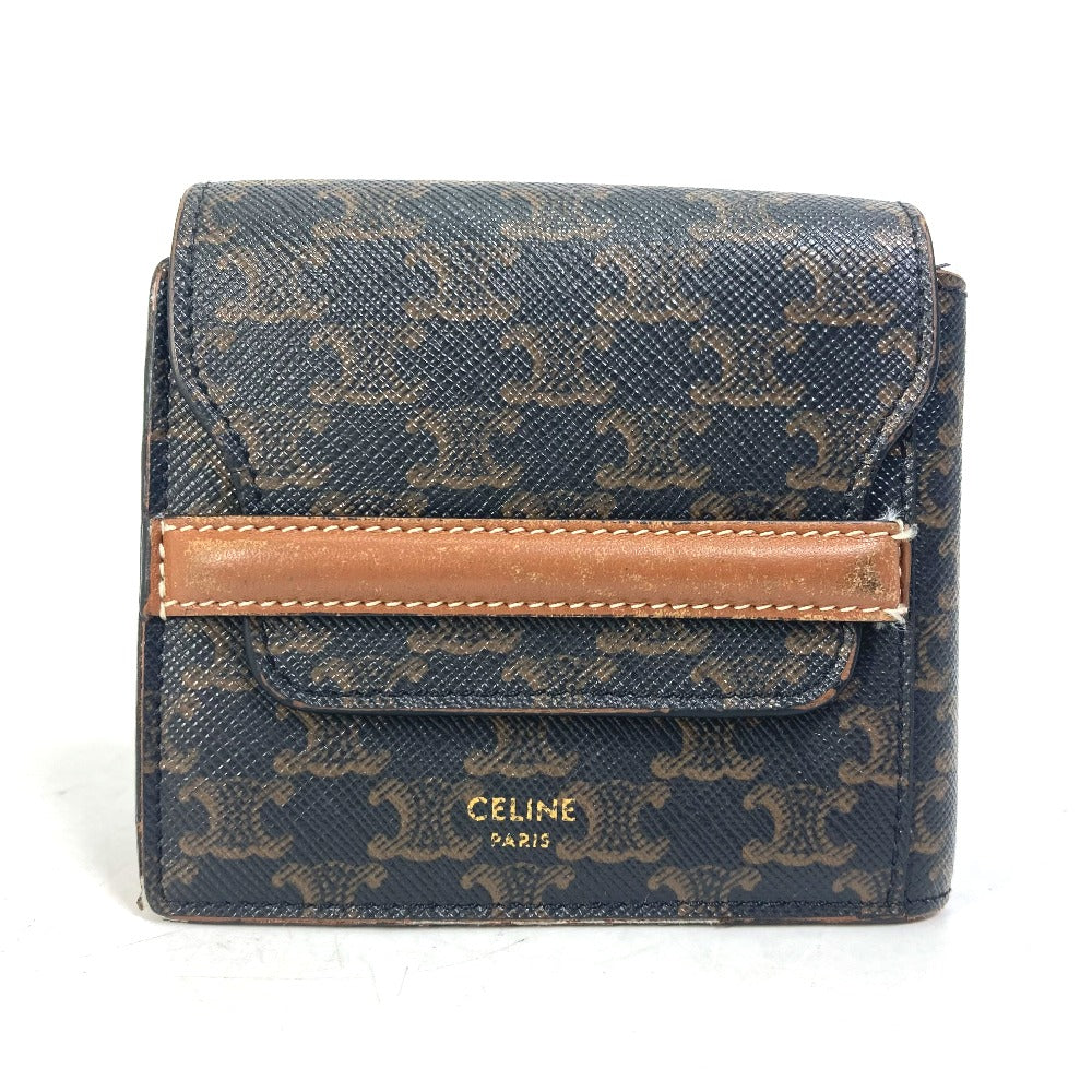 CELINE Folded wallet leather Brown Card Case triomphe wallet mens Used