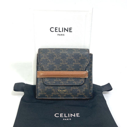 CELINE Folded wallet leather Brown Card Case triomphe wallet mens Used
