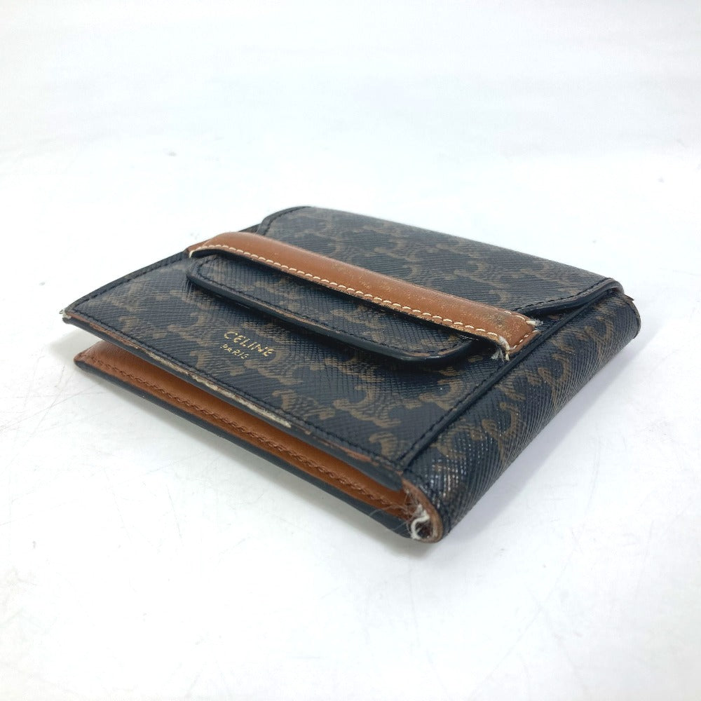 CELINE Folded wallet leather Brown Card Case triomphe wallet mens Used