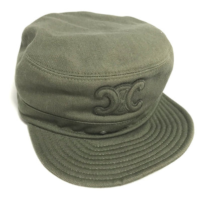 CELINE cap 2AUR5769K cotton khaki Triomphe gabardine cotton army cap Women L Secondhand