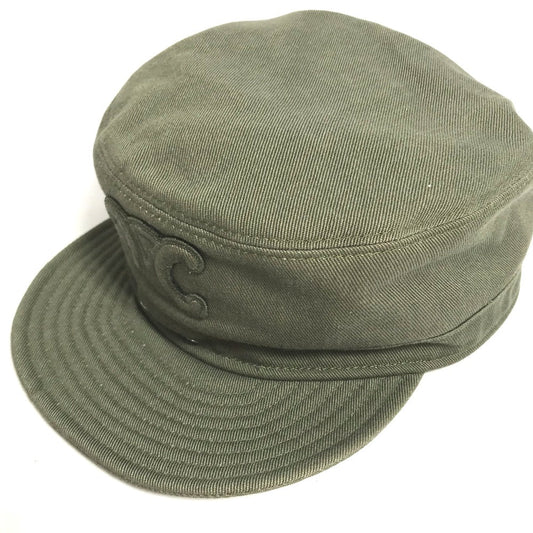 CELINE cap 2AUR5769K cotton khaki Triomphe gabardine cotton army cap Women L Secondhand