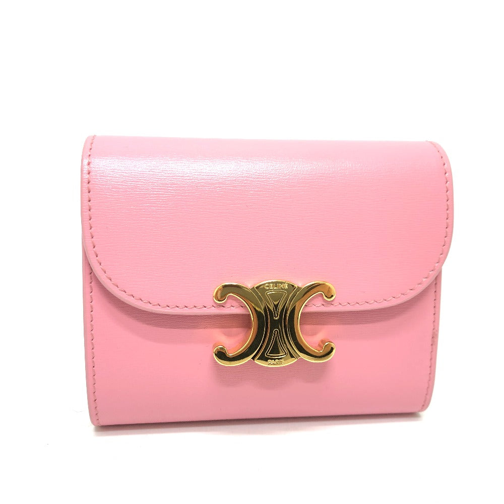 CELINE Trifold wallet leather pink Triomphe Women Used