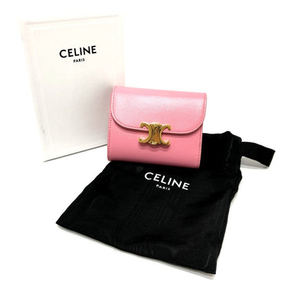 CELINE Trifold wallet leather pink Triomphe Women Used