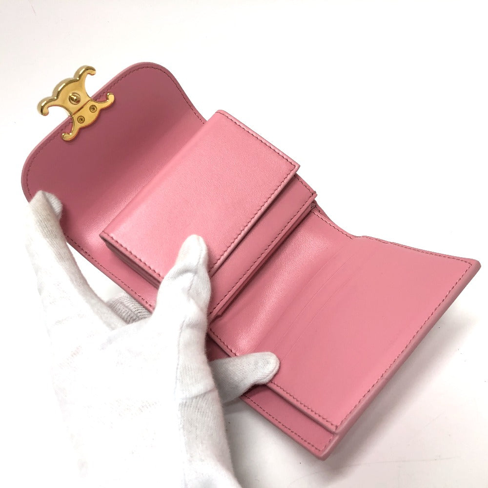 CELINE Trifold wallet leather pink Triomphe Women Used