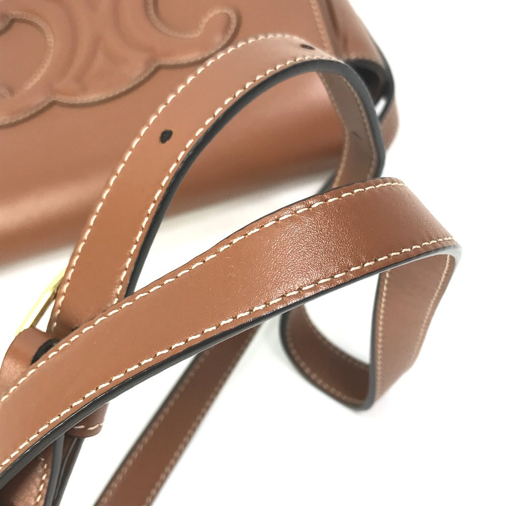CELINE Shoulder Bag 198263DU3 leather Brown Crossbody pochette Folco Cuir Triomphe Women Used