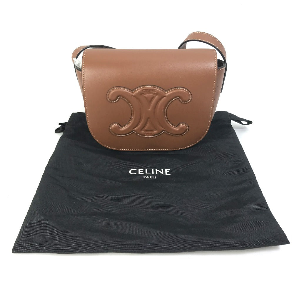 CELINE Shoulder Bag 198263DU3 leather Brown Crossbody pochette Folco Cuir Triomphe Women Used