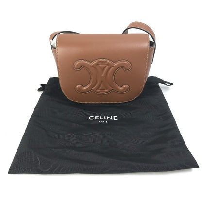 CELINE Shoulder Bag 198263DU3 leather Brown Crossbody pochette Folco Cuir Triomphe Women Used