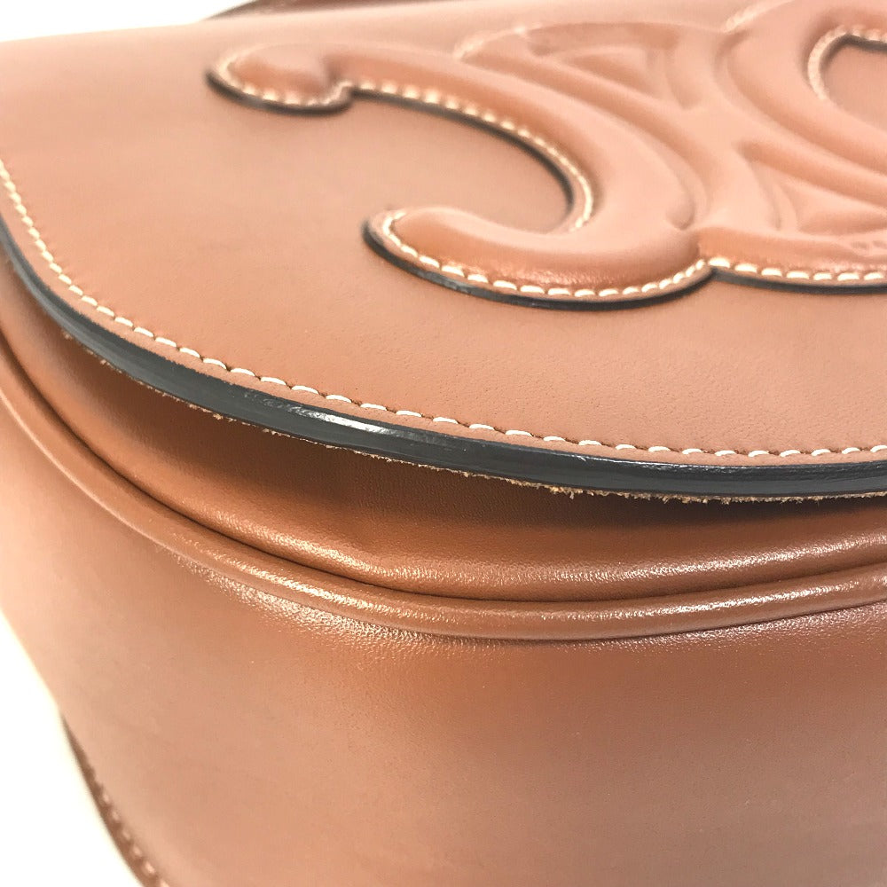 CELINE Shoulder Bag 198263DU3 leather Brown Crossbody pochette Folco Cuir Triomphe Women Used