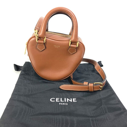 CELINE Shoulder Bag leather Brown Heart medium logo Women Used