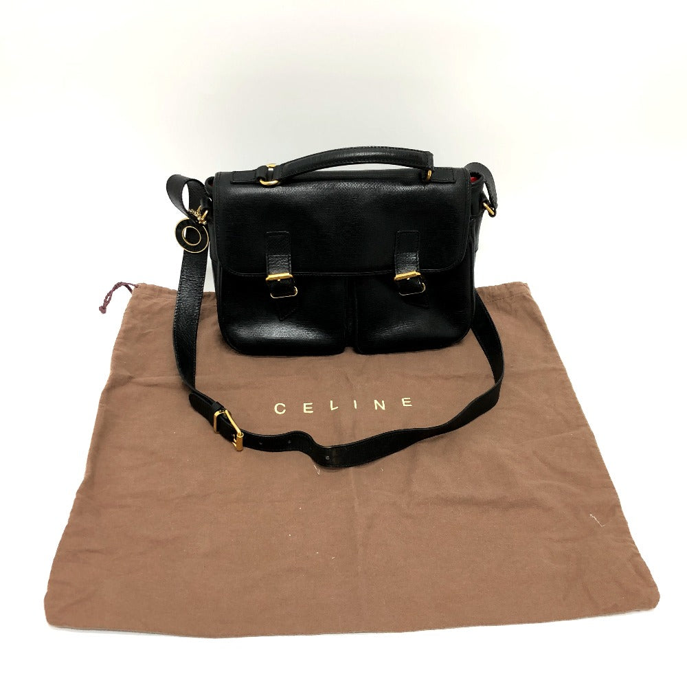 CELINE Shoulder Bag leather black Circle charm Women Used