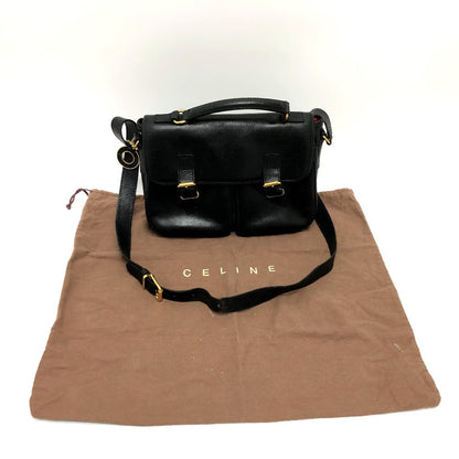 CELINE Shoulder Bag leather black Circle charm Women Used