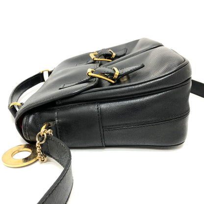 CELINE Shoulder Bag leather black Circle charm Women Used