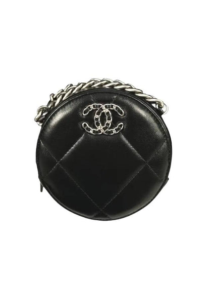 Quilted Chain Lambskin Tambourine Mini Bag Black Chanel
