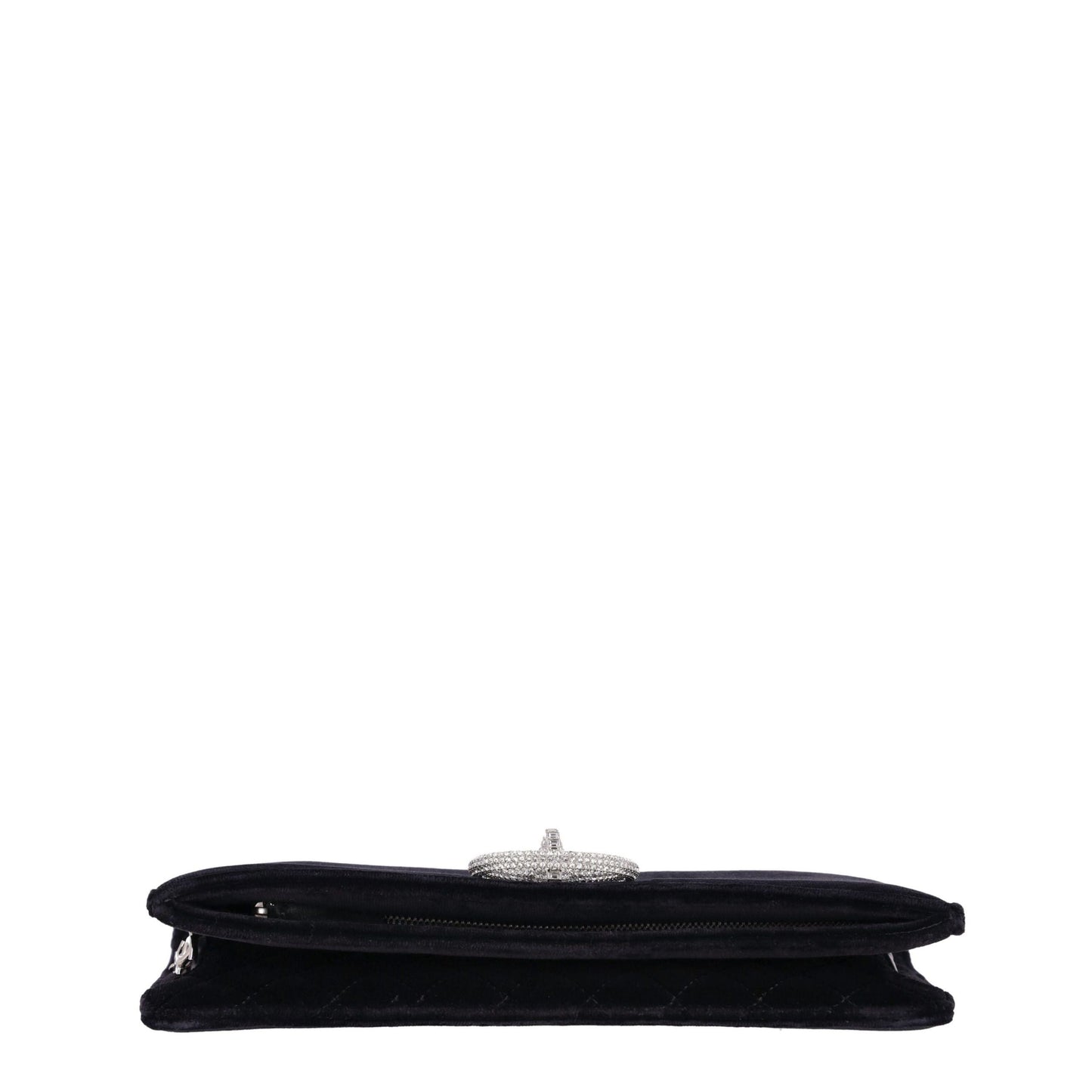 Crystal Embellished Velvet Clutch Black