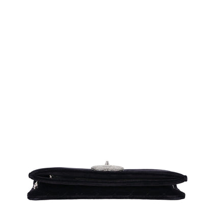 Crystal Embellished Velvet Clutch Black