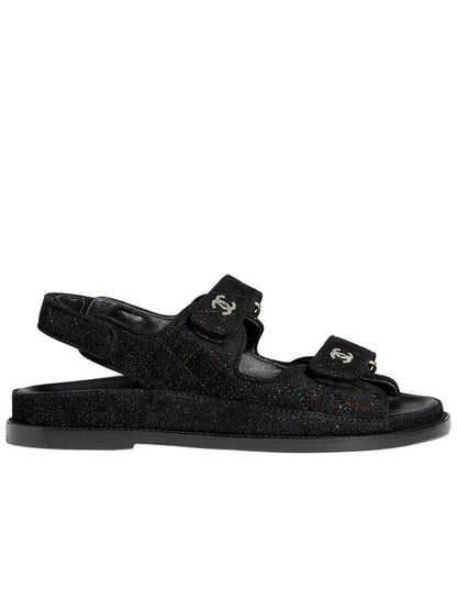 CC Logo Velcro Suede Kidskin Sandals Black Chanel
